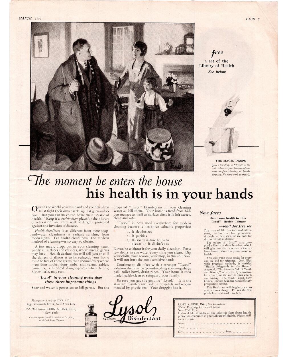 Lysol Disinfectant Advertisement 1925 Vintage Family Library of Health B&W
